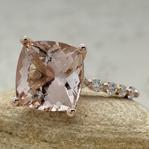 Pink Morganite 10 Diamond Engagement Ring Cushion Cut Rose Gold LS6634