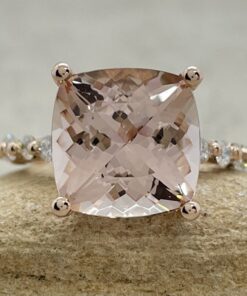 Pink Morganite Diamond Engagement Ring Square Cushion Rose Gold LS6634