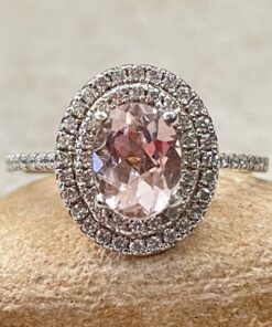 Pink Morganite Engagement Ring Double Halo White Gold Platinum LS5307