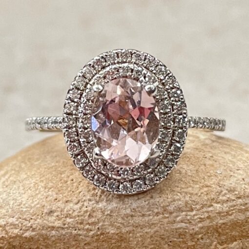 Pink Morganite Engagement Ring Double Halo White Gold Platinum LS5307