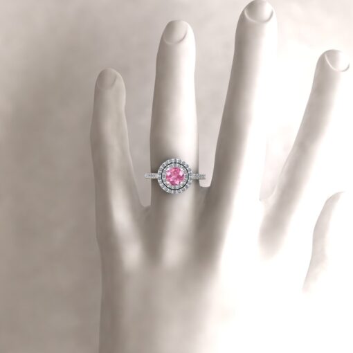 Pink Sapphire Diamond Halo Engagement Ring White Gold Platinum LS7087