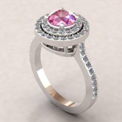 Pink Sapphire Engagement Ring Diamond Halo White Gold Platinum LS7087