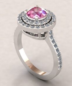 Pink Sapphire Engagement Ring Diamond Halo White Gold Platinum LS7087