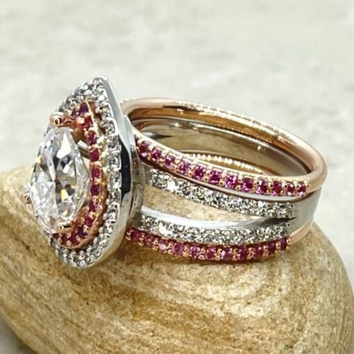 Pink Sapphire Moissanite Diamond Rings Rose White Gold Platinum LS7187