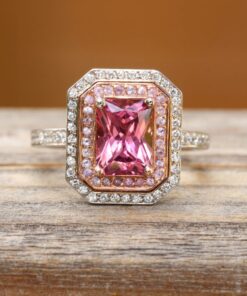 Radiant Cut Pink Tourmaline Engagement Ring White Gold Platinum LS5392