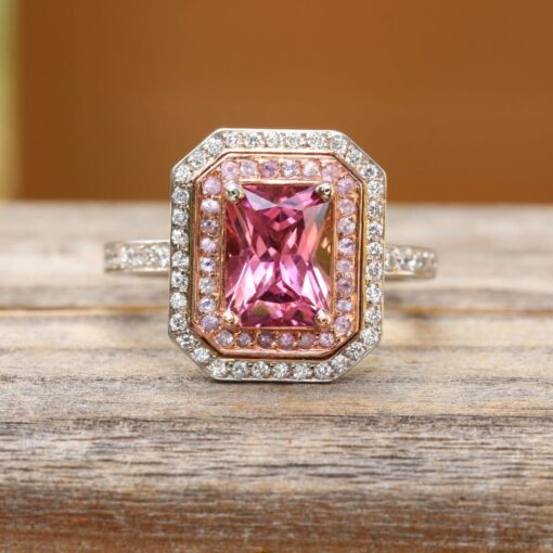 Radiant Cut Pink Tourmaline Engagement Ring White Gold Platinum LS5392