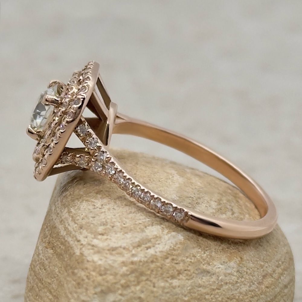 Round Cut Lab Diamond Cathedral Shank Engagement Ring Rose Gold LS7188