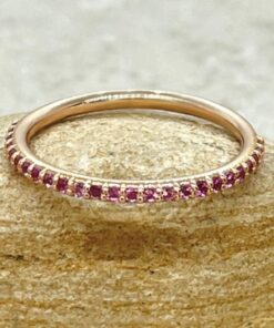 Round Cut Pink Sapphire Wedding Band Birthstone Ring Rose Gold LS7186