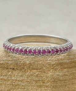 Round Cut Pink Tourmaline Triple Shank Ring White Gold Platinum LS4325