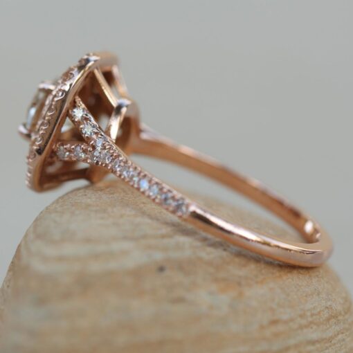 Round Moissanite Engagement Ring Split Diamond Shank Rose Gold LS7188