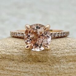 Round Peach Pink Morganite Claw Prong Engagement Ring Rose Gold LS5061