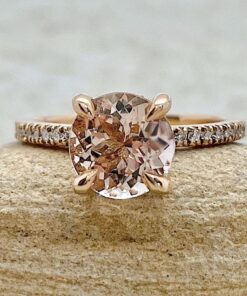 Round Peach Pink Morganite Claw Prong Engagement Ring Rose Gold LS5061