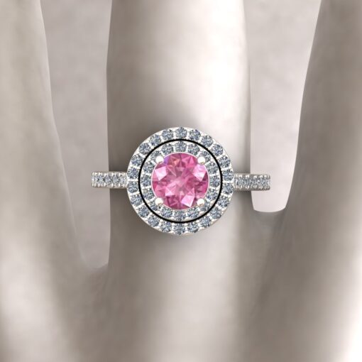 Round Pink Sapphire Diamond Engagement Ring White Gold Platinum LS7087