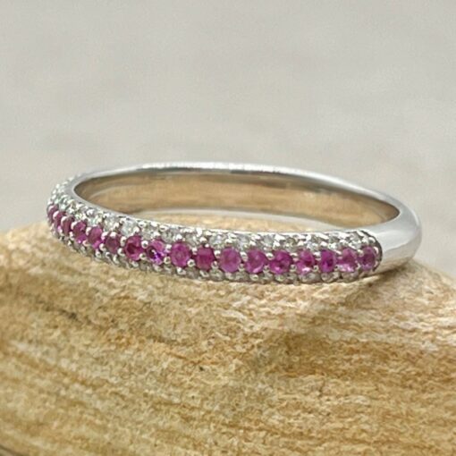 Round Pink Tourmaline Diamond Stacking Ring White Gold Platinum LS4325