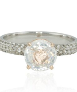 Round White Sapphire Engagement Ring Halo White Gold Platinum LS4235