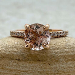 Solitaire Peach Morganite Engagement Ring Hidden Halo Rose Gold LS5061