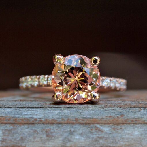 Solitaire Peachy Round Cut Morganite Engagement Ring Rose Gold LS5071