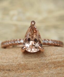 Solitaire Pear Peachy Pink Morganite Engagement Ring Rose Gold LS5079