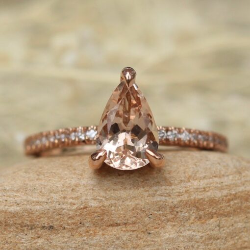 Solitaire Pear Peachy Pink Morganite Engagement Ring Rose Gold LS5079