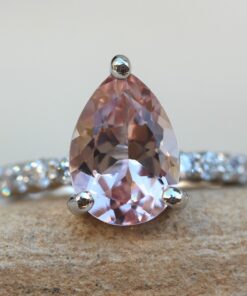 Solitaire Pure Pink Pear Cut Morganite Ring White Gold Platinum LS6368