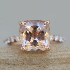 Solitaire Square Cushion Cut AAA Pink Morganite Ring Rose Gold LS6247