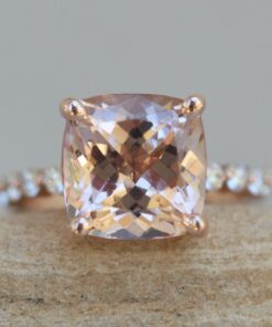 Solitaire Square Cushion Cut AAA Pink Morganite Ring Rose Gold LS6247