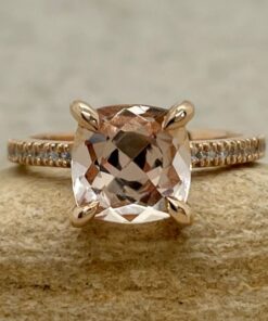 Square Cushion Cut Peachy Morganite Engagement Ring Rose Gold LS5077