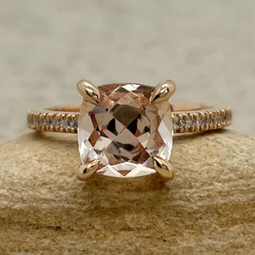 Square Cushion Cut Peachy Morganite Engagement Ring Rose Gold LS5077