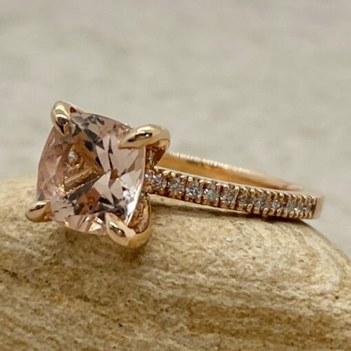 Square Cushion Morganite Engagement Ring Fang Prongs Rose Gold LS5077