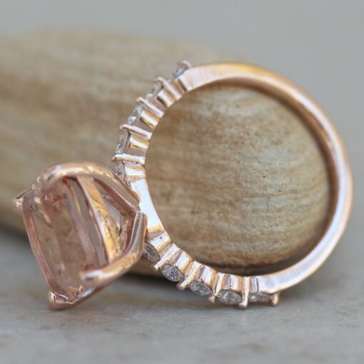 Square Peachy Pink Morganite Diamond Engagement Ring Rose Gold LS6247