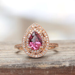 Tourmaline Engagement Ring Double Pave Diamond Halo Rose Gold LS7189