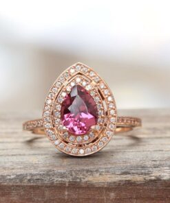 Tourmaline Engagement Ring Double Pave Diamond Halo Rose Gold LS7189