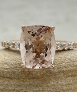 Twelve Diamond Peachy Pink Morganite Engagement Ring Rose Gold LS6730