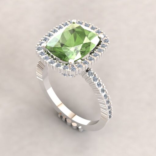 Custom Rectangular Cushion Prasiolite and Diamond Ring - Image 3