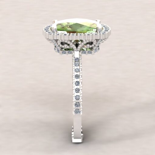 Custom Rectangular Cushion Prasiolite and Diamond Ring - Image 4