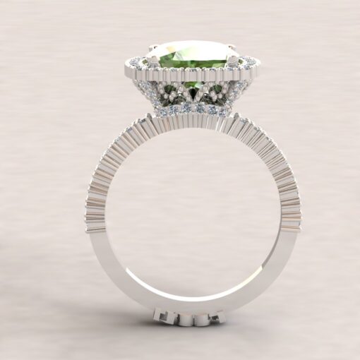 Custom Rectangular Cushion Prasiolite and Diamond Ring - Image 5