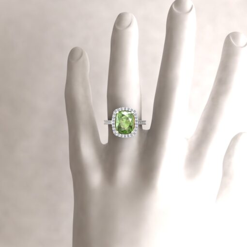 Custom Rectangular Cushion Prasiolite and Diamond Ring - Image 6