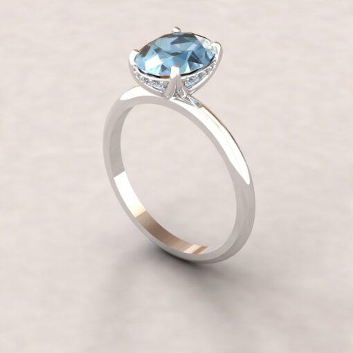 Custom Light Blue Oval Aquamarine and Diamond Engagement Ring - Image 3