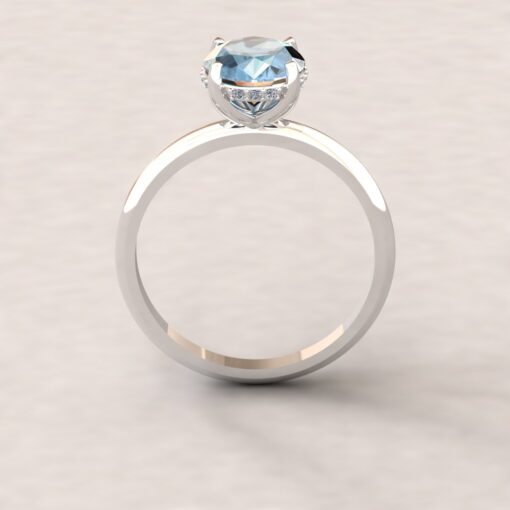 Custom Light Blue Oval Aquamarine and Diamond Engagement Ring - Image 4