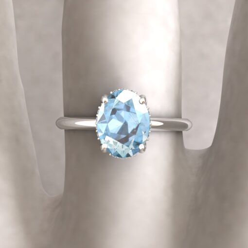 Custom Light Blue Oval Aquamarine and Diamond Engagement Ring - Image 2