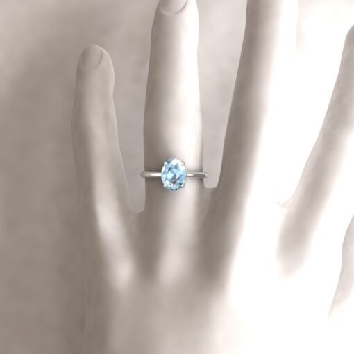 Custom Light Blue Oval Aquamarine and Diamond Engagement Ring - Image 6