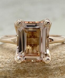 Emerald Cut Peach Morganite Solitaire Engagement Ring Rose Gold LS7014