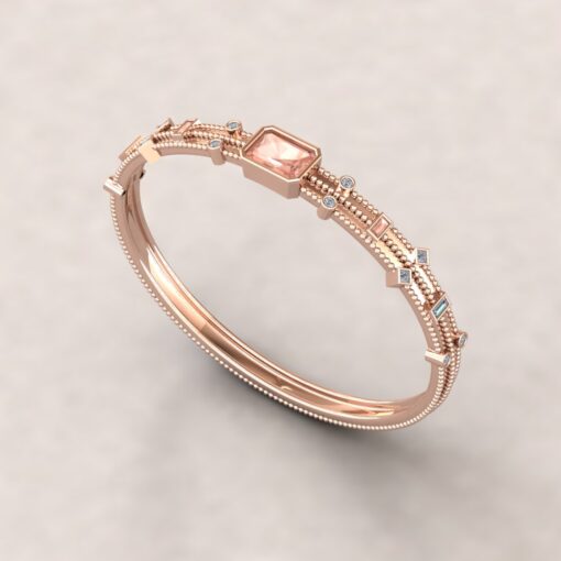 Custom Morganite and Diamond 14k Rose Gold Bracelet - Image 3