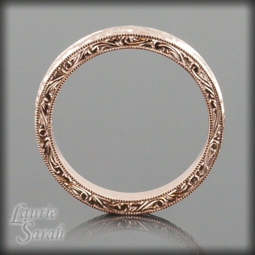 Intricate Vine Engraving Simple Antique Wedding Ring Rose Gold LS1813