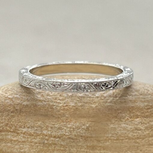 Intricately Engraved Elegant Wedding Band White Gold Platinum LS1813