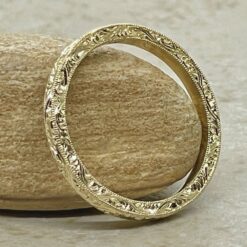 Intricately Engraved Vine Minimalistic Wedding Band Yellow Gold LS1813