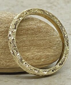 Intricately Engraved Vine Minimalistic Wedding Band Yellow Gold LS1813