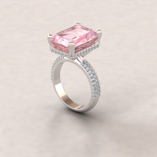Custom AAA Rare Pink Emerald Cut 11 Carat Morganite and Diamond Ring - Image 2