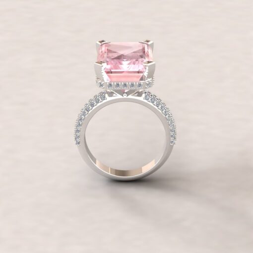 Custom AAA Rare Pink Emerald Cut 11 Carat Morganite and Diamond Ring - Image 7