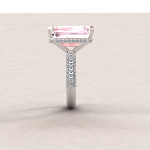 Custom AAA Rare Pink Emerald Cut 11 Carat Morganite and Diamond Ring - Image 4